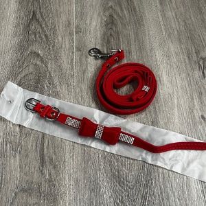 Bowknot Rhinestone Pet Collar and Leash Set - Red